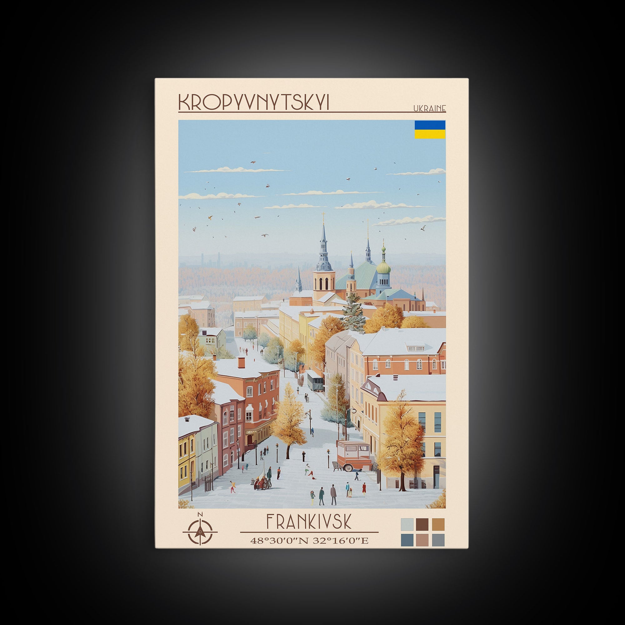 Kropyvnytskyi Ukraine Travel Poster Framed Canvas Print, Midcentury Modern Art, Pop Art Wall Decor, Home Decor, Vacation Gift, Office Art