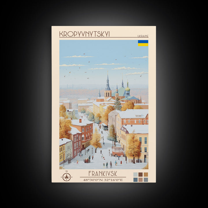 Kropyvnytskyi Ukraine Travel Poster Framed Canvas Print, Midcentury Modern Art, Pop Art Wall Decor, Home Decor, Vacation Gift, Office Art