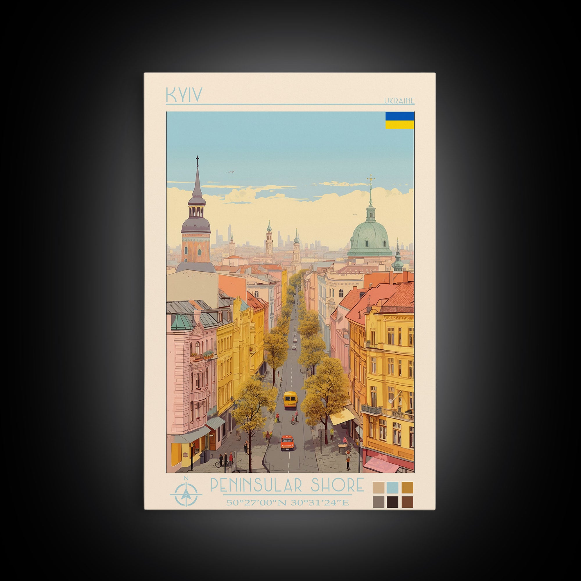 Kyiv Ukraine Travel Poster Framed Canvas Print, Vintage Style, Pop Art Home Decor, Scenic Wall Art, Bedroom Decoration, Office Gift