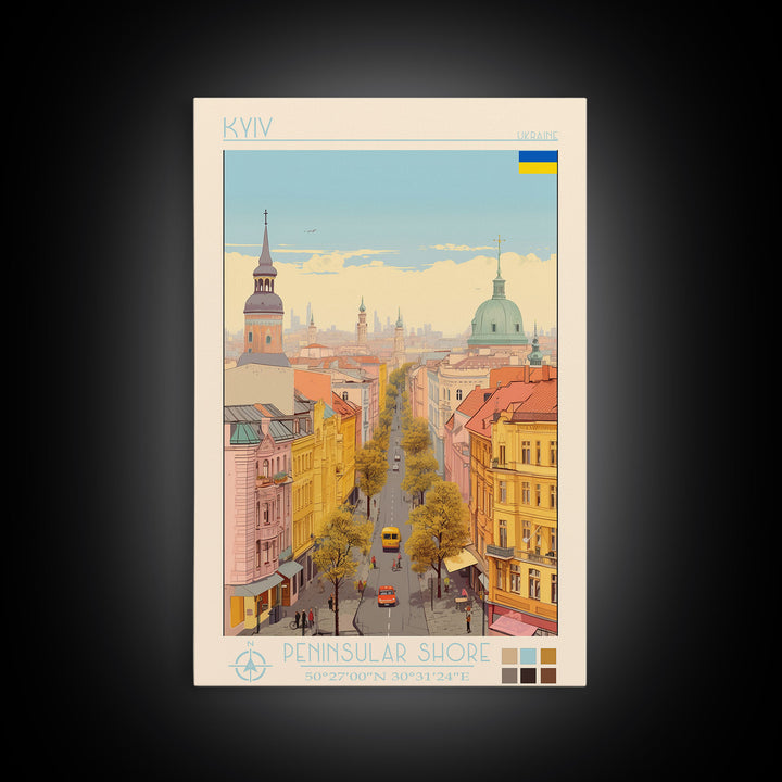 Kyiv Ukraine Travel Poster Framed Canvas Print, Vintage Style, Pop Art Home Decor, Scenic Wall Art, Bedroom Decoration, Office Gift