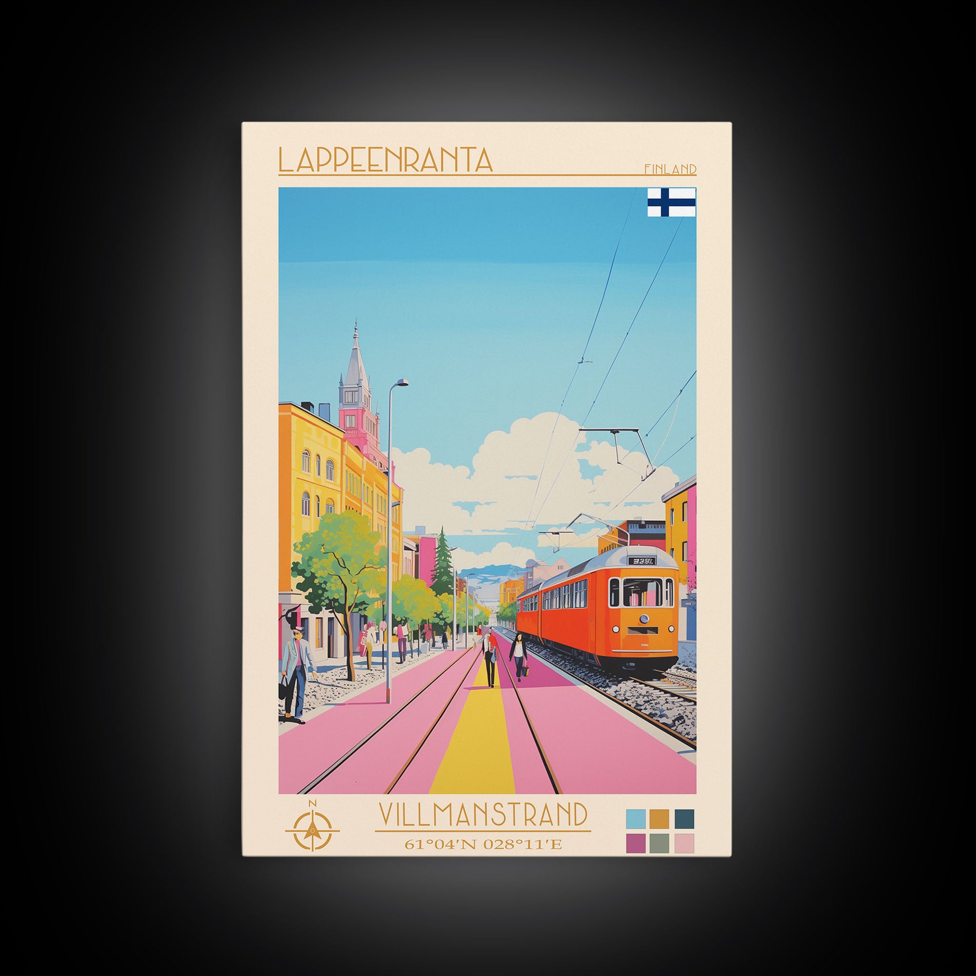 Lappeenranta Finland Travel Poster Framed Canvas Print, Midcentury Modern Art, Pop Art Wall Decor, Home Decor, Vacation Gift, Bedroom Art