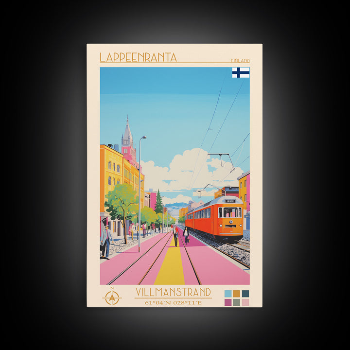 Lappeenranta Finland Travel Poster Framed Canvas Print, Midcentury Modern Art, Pop Art Wall Decor, Home Decor, Vacation Gift, Bedroom Art
