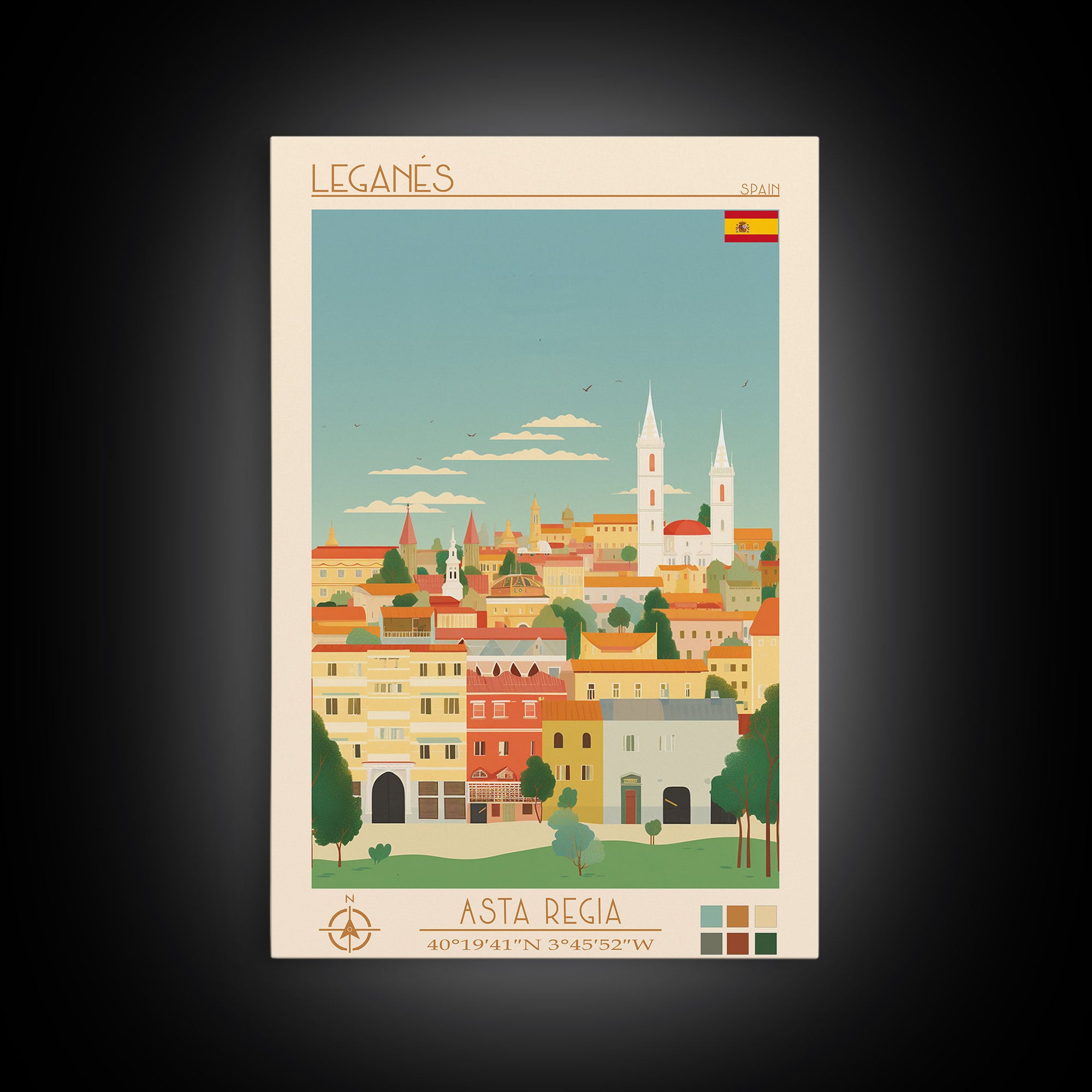 Leganés Spain Travel Poster Framed Canvas Print, Vintage Style, Pop Art Home Decor, Scenic Wall Art, Bedroom Decoration, Office Gift