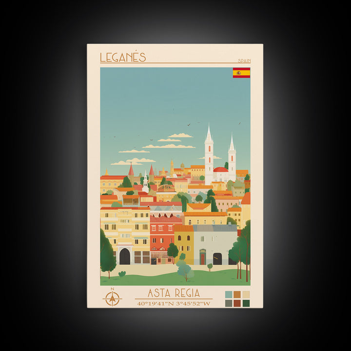 Leganés Spain Travel Poster Framed Canvas Print, Vintage Style, Pop Art Home Decor, Scenic Wall Art, Bedroom Decoration, Office Gift
