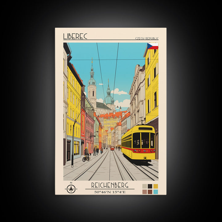 Liberec Czech Republic Travel Poster Framed Canvas Print, Midcentury Modern Art, Pop Art Wall Decor, Scenic Wall Art, Living Room Decoration, Office Gift