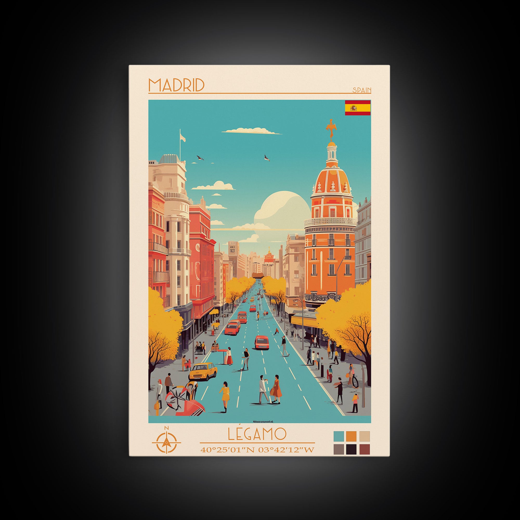 Madrid Spain Travel Poster Framed Canvas Print, Vintage Style, Pop Art Home Decor, Scenic Wall Art, Bedroom Decoration, Office Gift