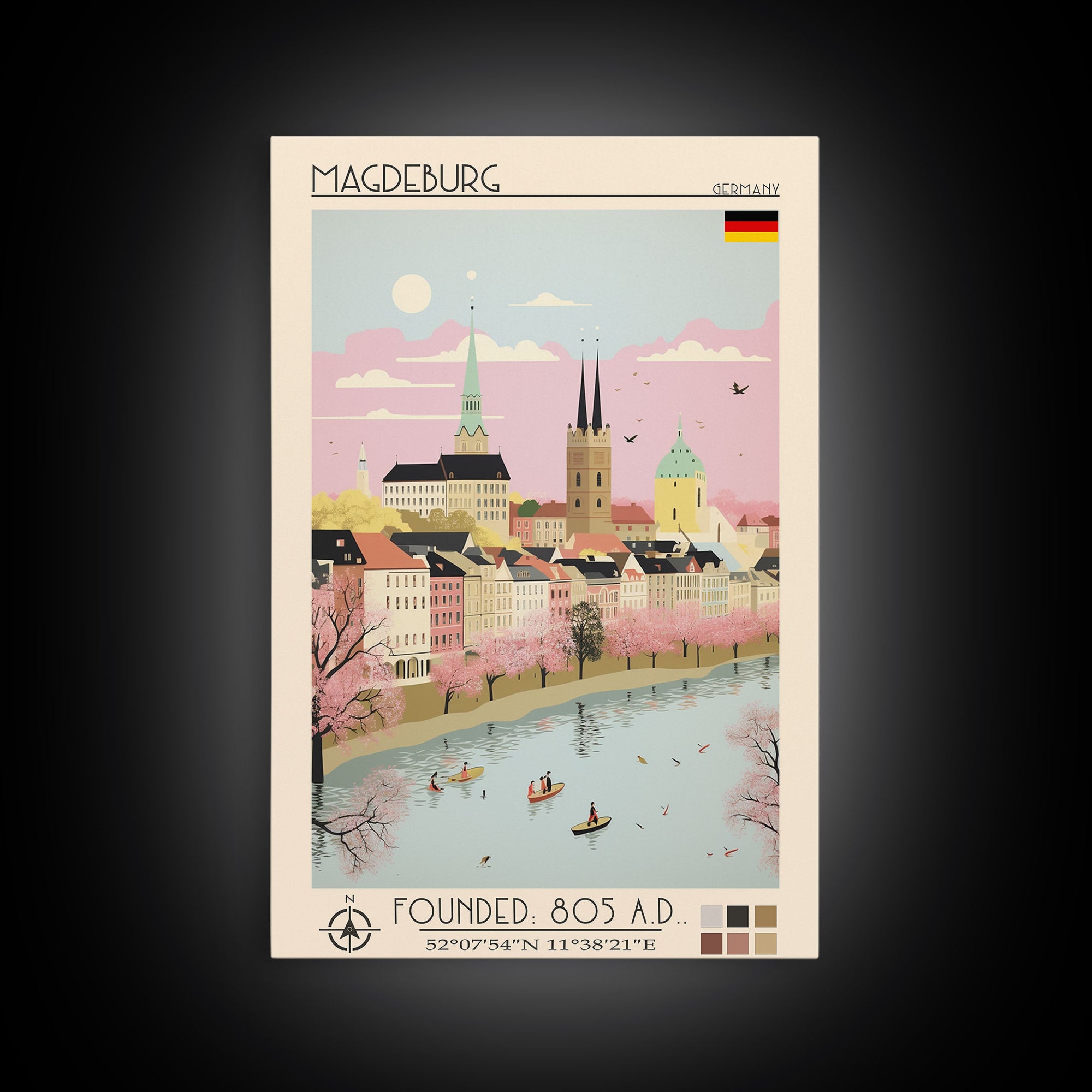 Magdeburg Germany Travel Poster Framed Canvas Print, Midcentury Modern Art, Pop Art Wall Decor, Home Decor, Vacation Gift, Office Art