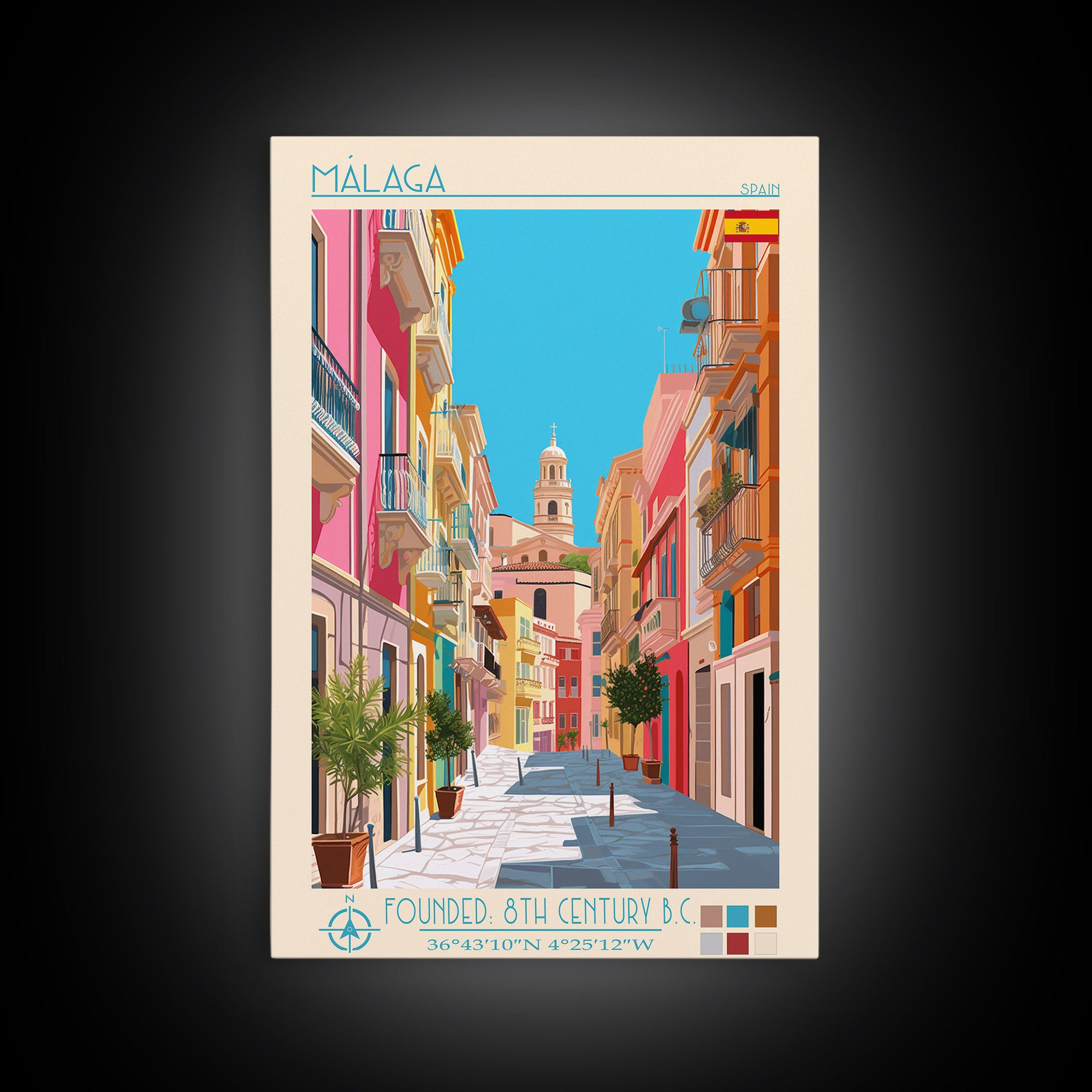 Málaga Spain Travel Poster Framed Canvas Print, Vintage Style, Pop Art Home Decor, Scenic Wall Art, Bedroom Decoration, Office Gift