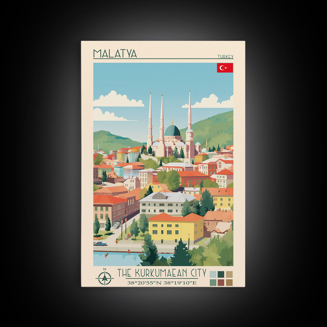 Malatya Turkey Travel Poster Framed Canvas Print, Midcentury Modern Art, Pop Art Wall Decor, Scenic Wall Art, Living Room Decoration, Office Gift