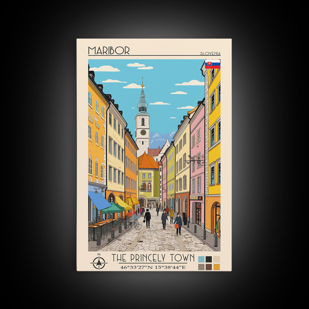 Maribor Slovenia Travel Poster Framed Canvas Print, Vintage Style, Pop Art Home Decor, Scenic Wall Art, Bedroom Decoration, Office Gift