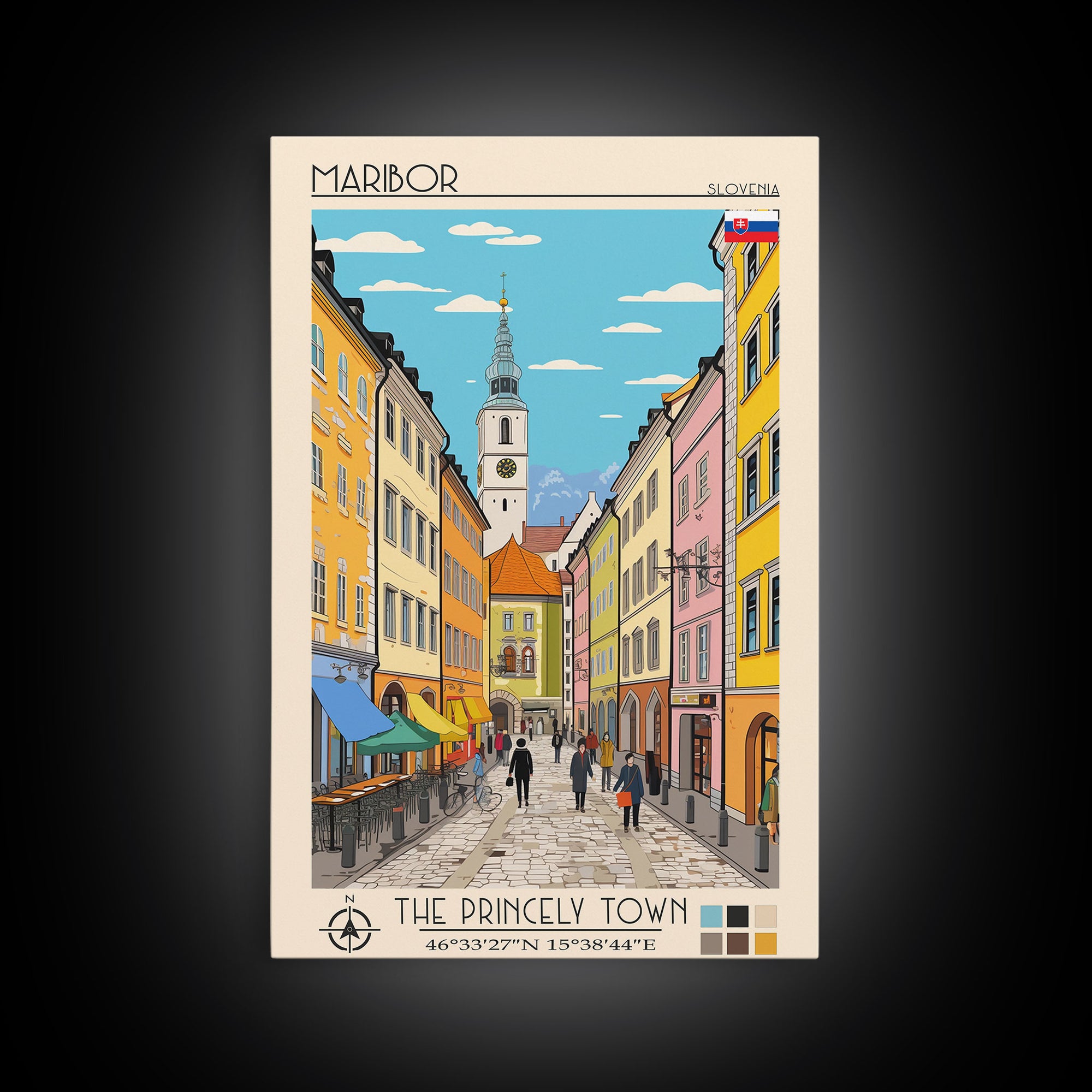 Maribor Slovenia Travel Poster Framed Canvas Print, Vintage Style, Pop Art Home Decor, Scenic Wall Art, Bedroom Decoration, Office Gift