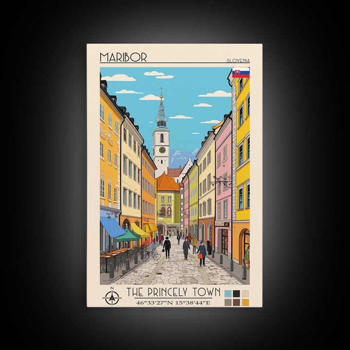 Maribor Slovenia Travel Poster Framed Canvas Print, Vintage Style, Pop Art Home Decor, Scenic Wall Art, Bedroom Decoration, Office Gift