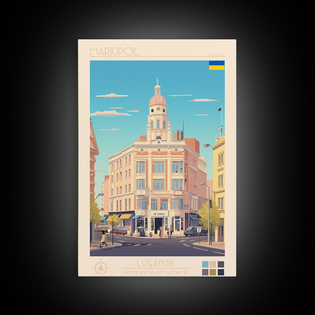 Mariupol Ukraine Travel Poster Framed Canvas Print, Midcentury Modern Art, Pop Art Wall Decor, Home Decor, Vacation Gift, Office Art