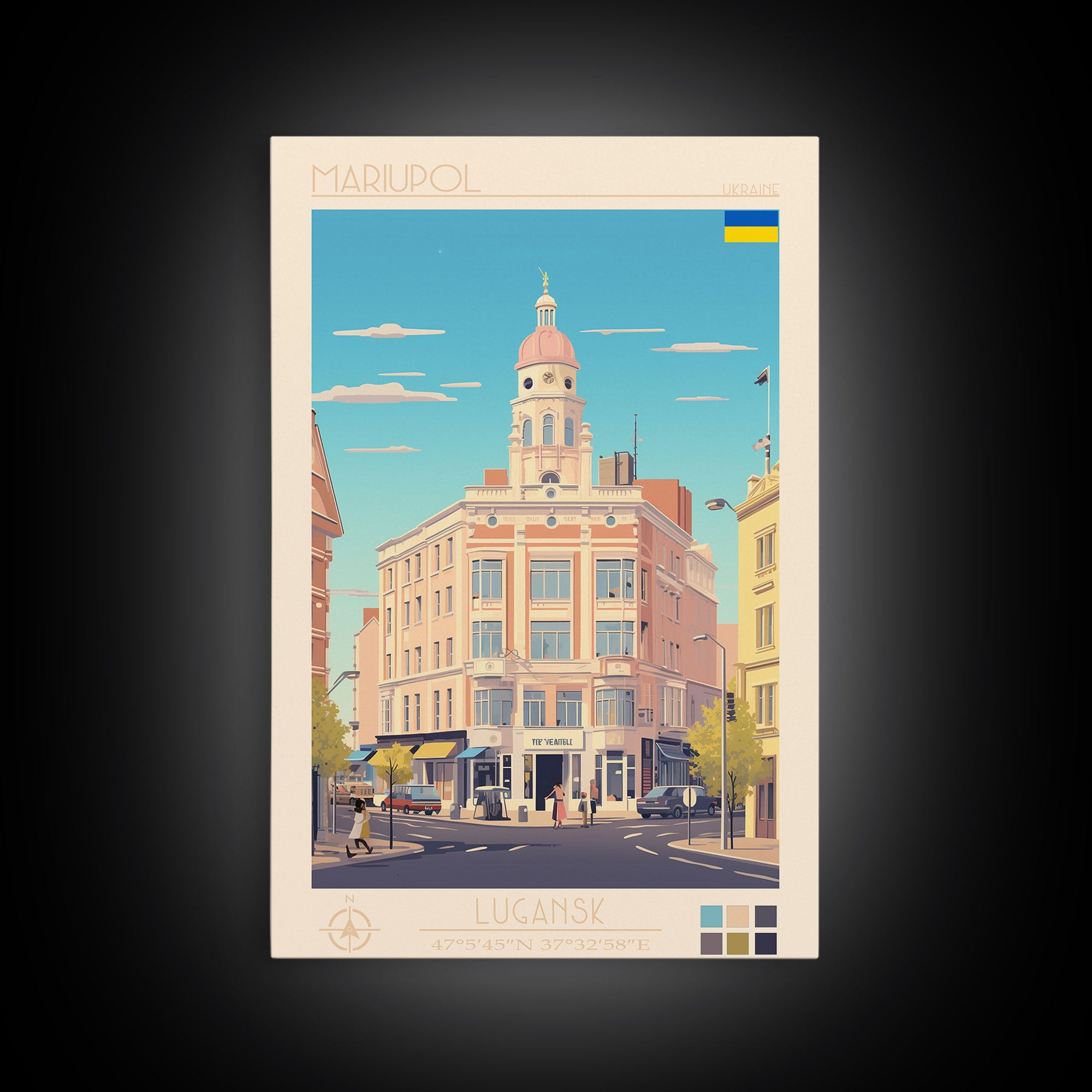 Mariupol Ukraine Travel Poster Framed Canvas Print, Midcentury Modern Art, Pop Art Wall Decor, Home Decor, Vacation Gift, Office Art