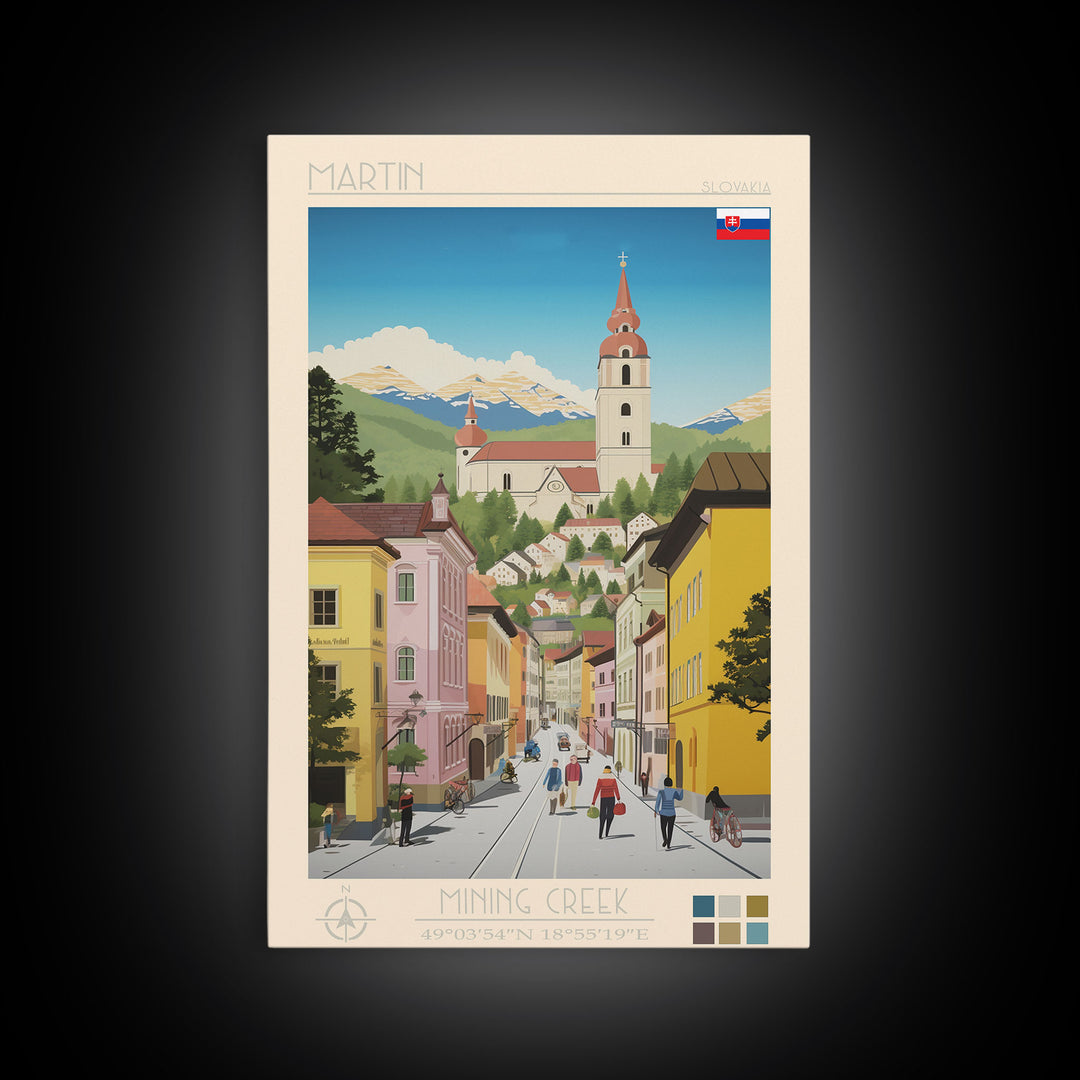 Martin Slovakia Travel Poster Framed Canvas Print, Midcentury Modern Art, Pop Art Wall Decor, Scenic Wall Art, Living Room Decoration, Office Art
