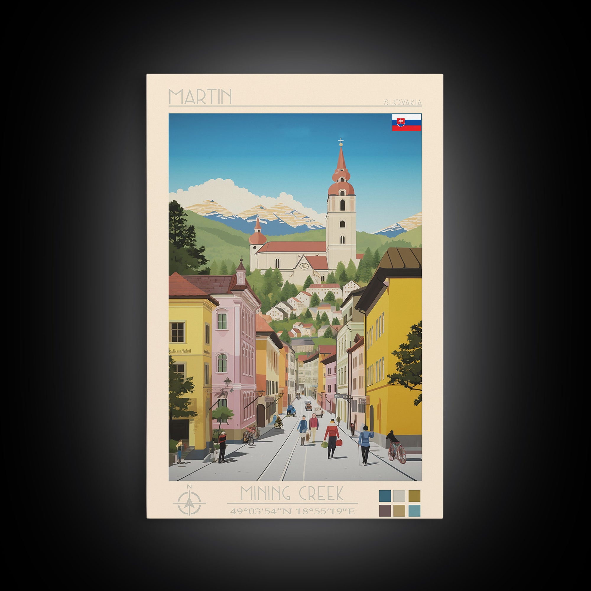 Martin Slovakia Travel Poster Framed Canvas Print, Midcentury Modern Art, Pop Art Wall Decor, Scenic Wall Art, Living Room Decoration, Office Art