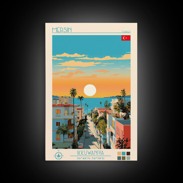 Mersin Turkey Travel Poster Framed Canvas Print, Midcentury Modern Art, Pop Art Wall Decor, Scenic Wall Art, Living Room Decoration, Office Gift