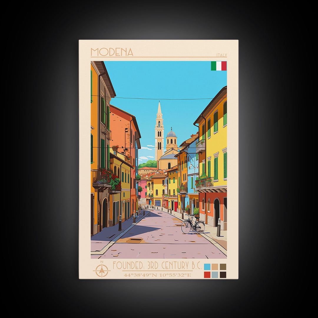 Modena Italy Travel Poster Framed Canvas Print, Vintage Style, Pop Art Home Decor, Scenic Wall Art, Bedroom Decoration, Office Gift