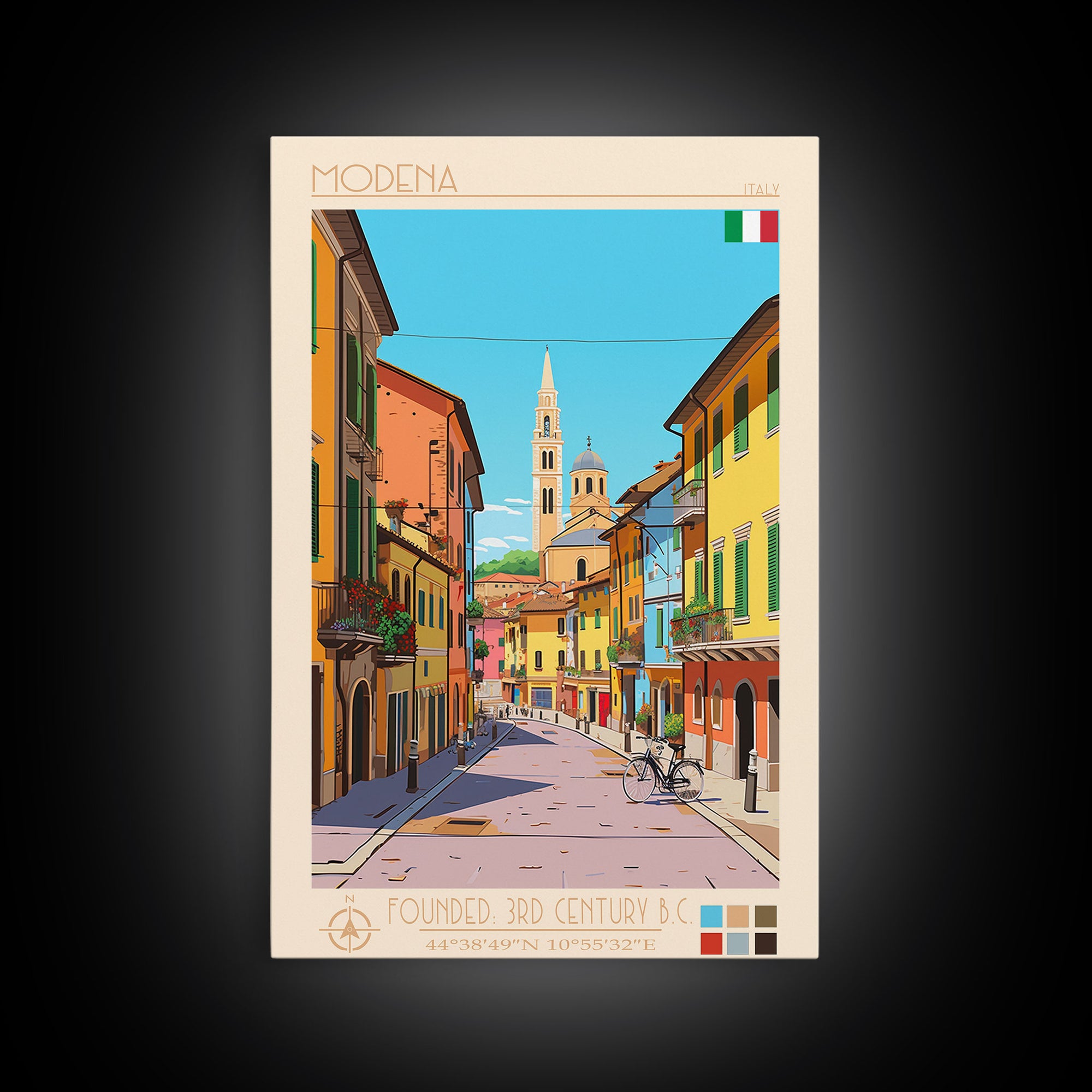 Modena Italy Travel Poster Framed Canvas Print, Vintage Style, Pop Art Home Decor, Scenic Wall Art, Bedroom Decoration, Office Gift