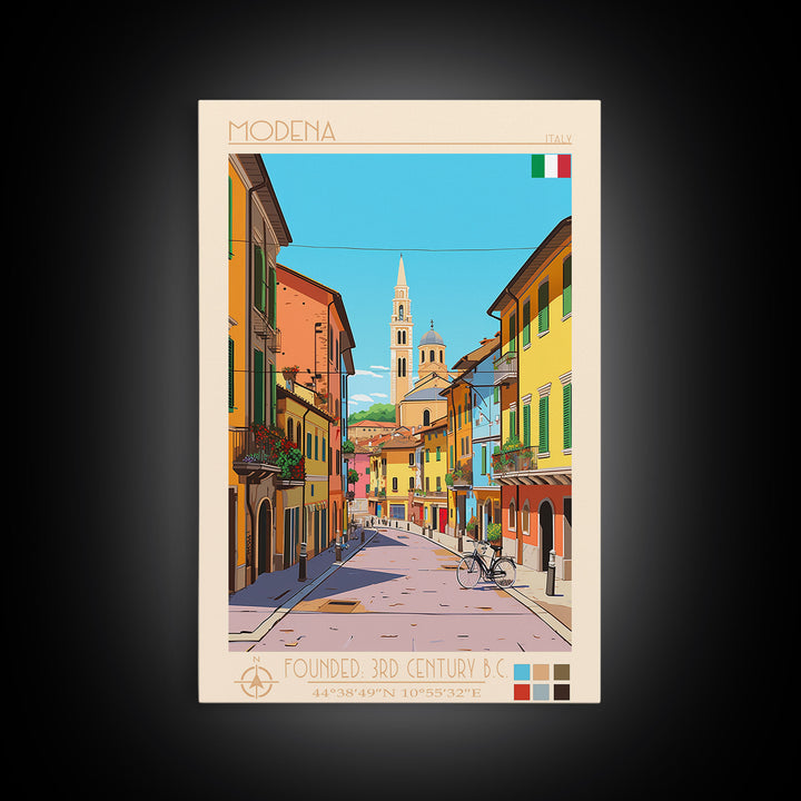 Modena Italy Travel Poster Framed Canvas Print, Vintage Style, Pop Art Home Decor, Scenic Wall Art, Bedroom Decoration, Office Gift
