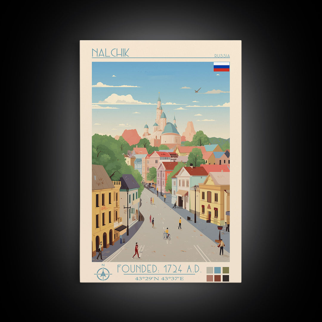 Nalchik Russia Travel Poster Framed Canvas Print, Midcentury Modern Art, Pop Art Wall Decor, Home Decor, Vacation Gift, Bedroom Art