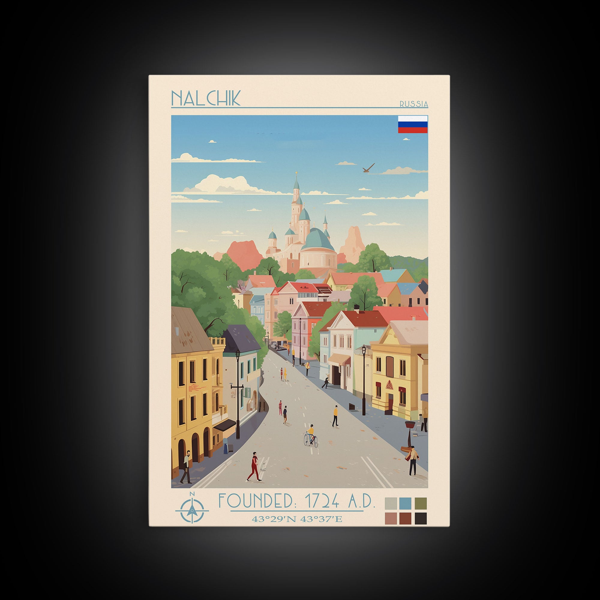 Nalchik Russia Travel Poster Framed Canvas Print, Midcentury Modern Art, Pop Art Wall Decor, Home Decor, Vacation Gift, Bedroom Art