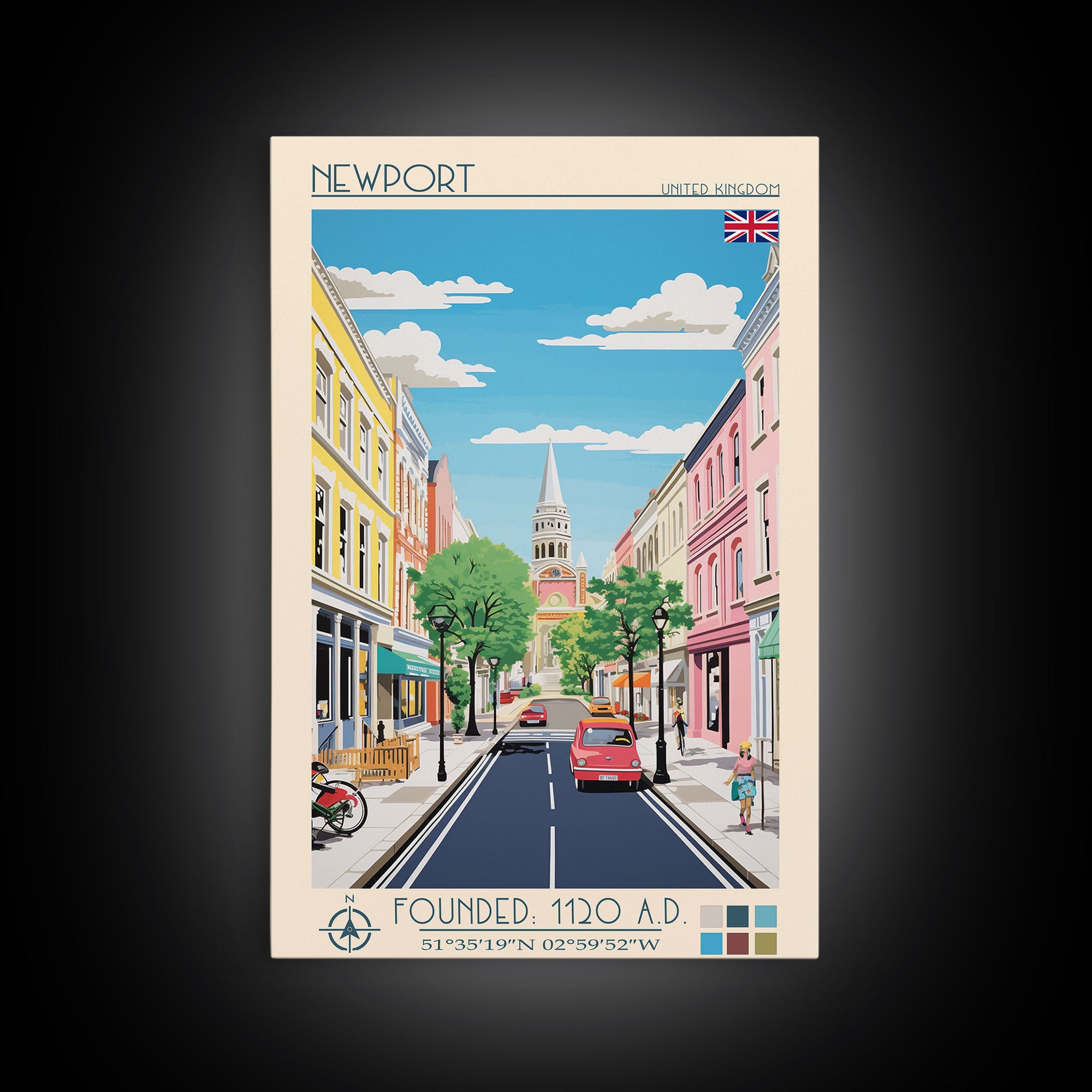 Newport United Kingdom Travel Poster Framed Canvas Print, Vintage Style, Pop Art Home Decor, Scenic Wall Art, Bedroom Decoration, Office Gift