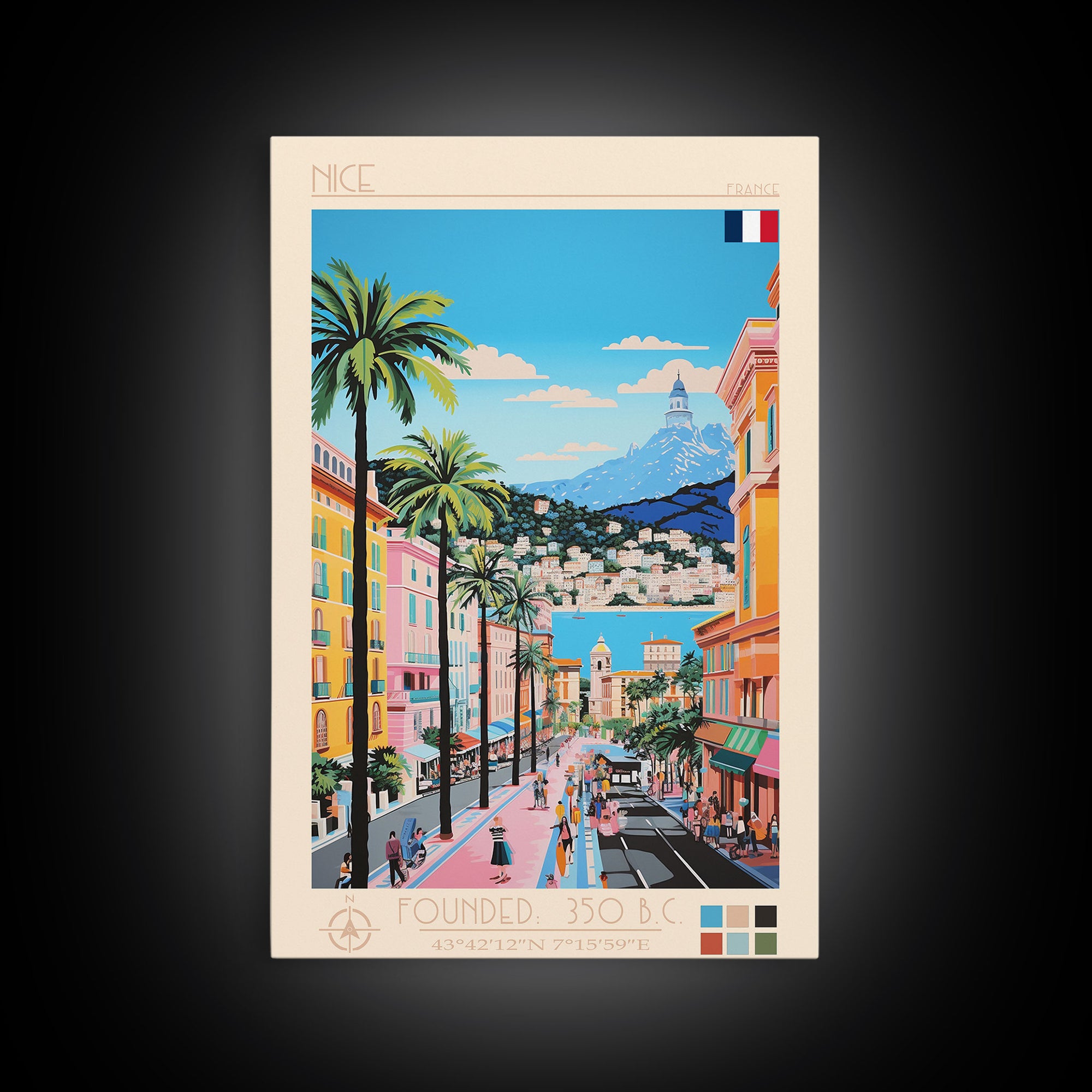 Nice France Travel Poster Framed Canvas Print, Midcentury Modern Art, Pop Art Wall Decor, Home Decor, Vacation Gift, Office Art