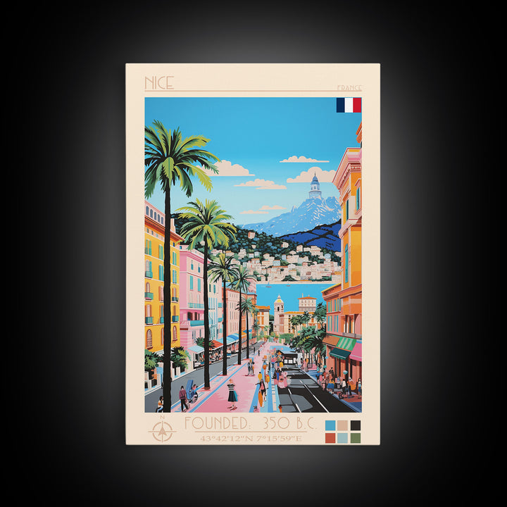 Nice France Travel Poster Framed Canvas Print, Midcentury Modern Art, Pop Art Wall Decor, Home Decor, Vacation Gift, Office Art