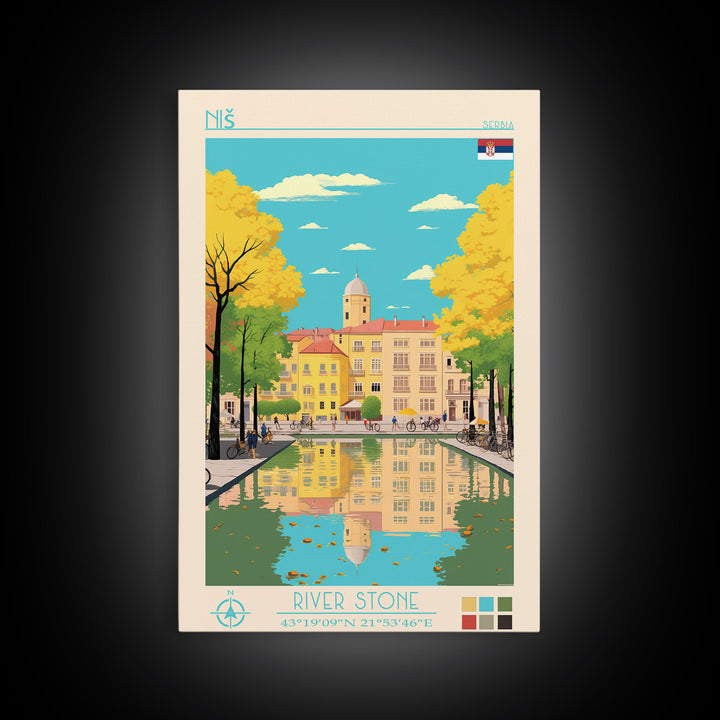Niš Serbia Travel Poster Framed Canvas Print, Vintage Style, Pop Art Home Decor, Scenic Wall Art, Bedroom Decoration, Office Gift