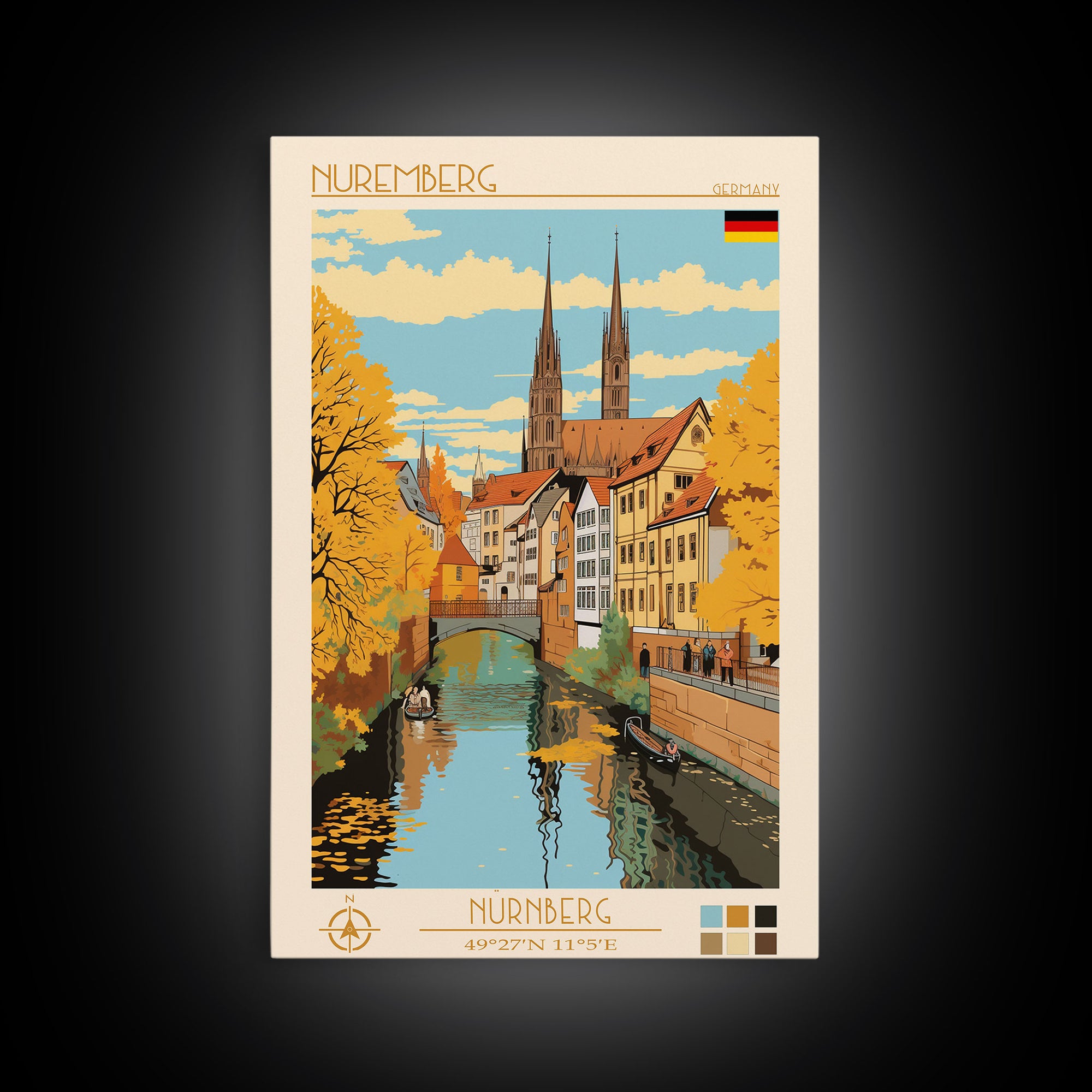 Nuremberg Germany Travel Poster Framed Canvas Print, Vintage Style, Pop Art Home Decor, Scenic Wall Art, Bedroom Decoration, Office Gift