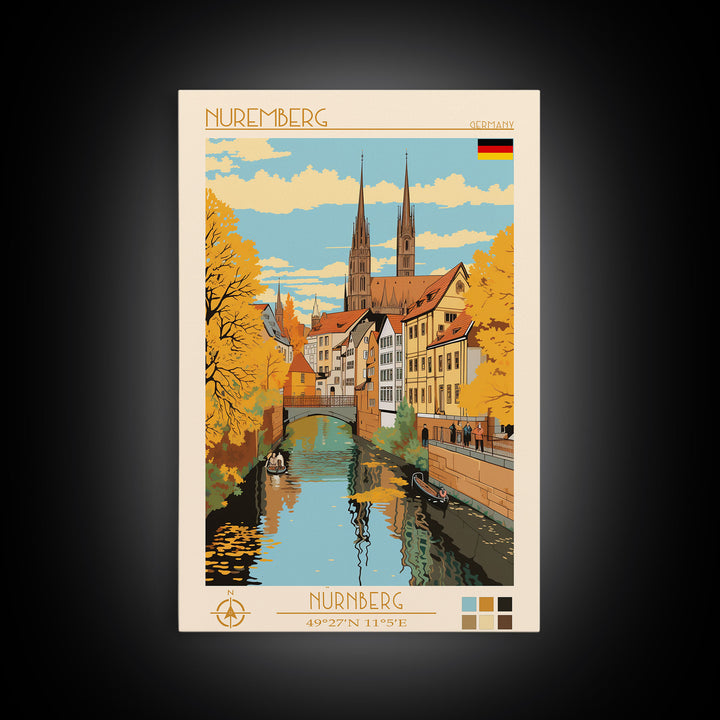 Nuremberg Germany Travel Poster Framed Canvas Print, Vintage Style, Pop Art Home Decor, Scenic Wall Art, Bedroom Decoration, Office Gift