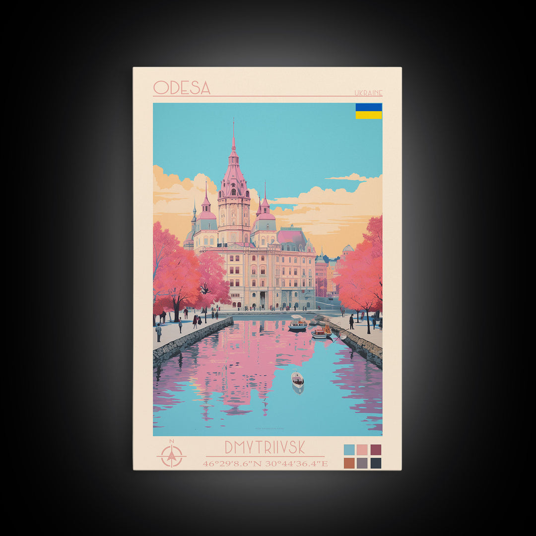 Odesa Ukraine Travel Poster Framed Canvas Print, Midcentury Modern Art, Pop Art Wall Decor, Home Decor, Vacation Gift, Bedroom Art