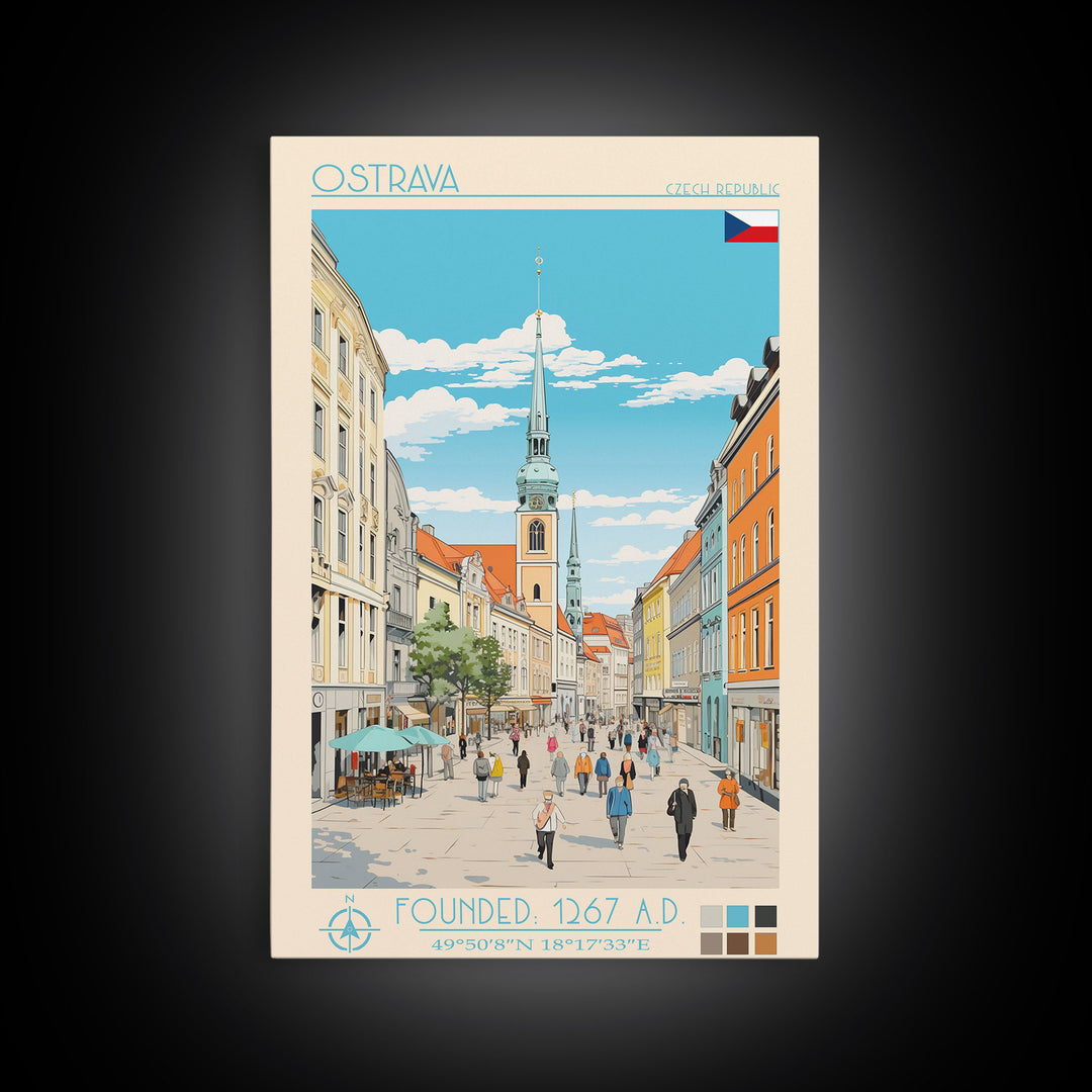 Ostrava Czech Republic Travel Poster Framed Canvas Print, Midcentury Modern Art, Pop Art Wall Decor, Home Decor, Vacation Gift, Bedroom Art