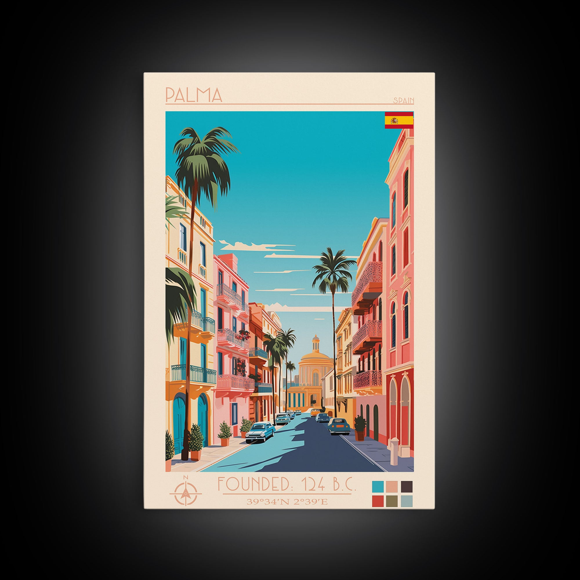 Palma Spain Travel Poster Framed Canvas Print, Vintage Style, Pop Art Home Decor, Scenic Wall Art, Bedroom Decoration, Office Gift