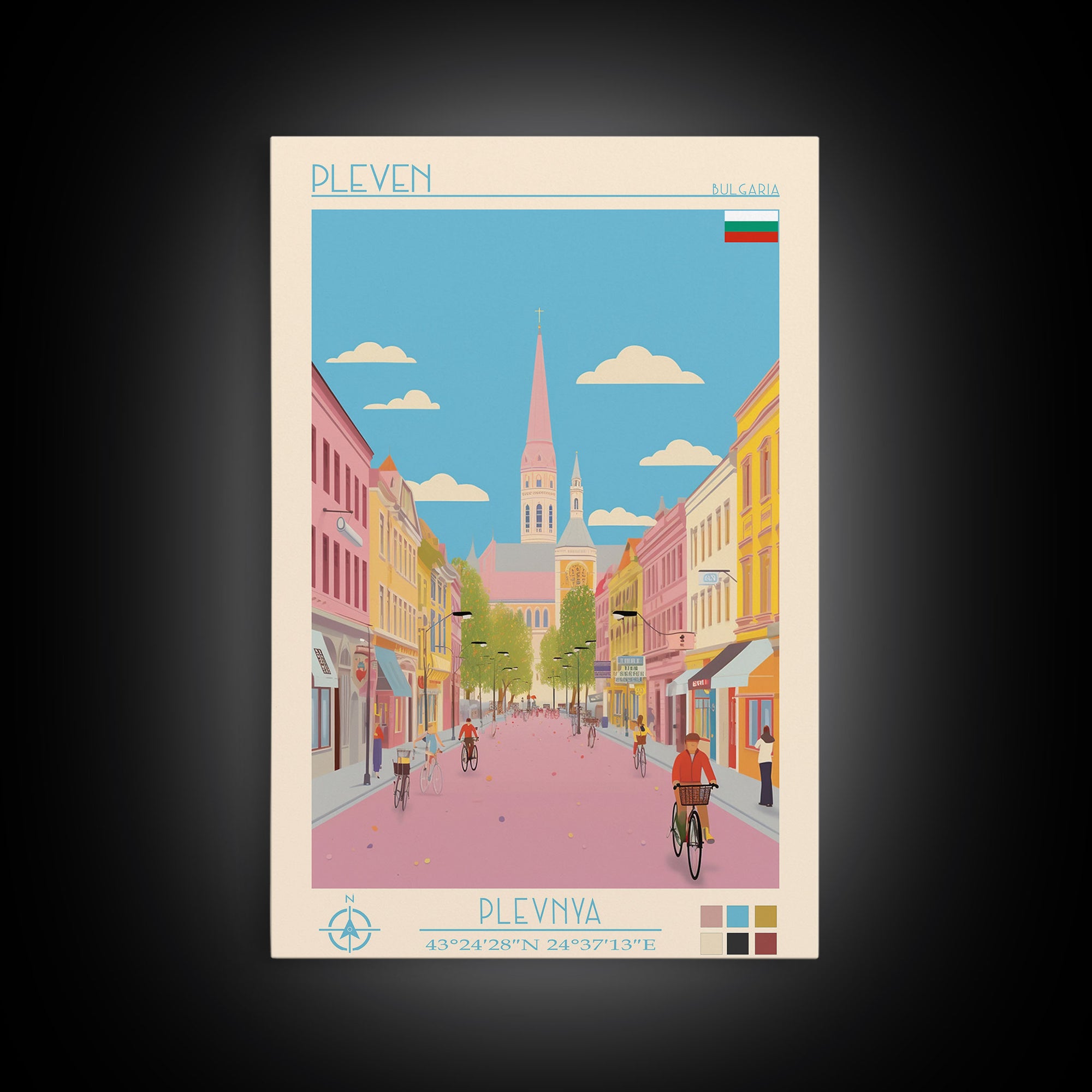 Pleven Bulgaria Travel Poster Framed Canvas Print, Midcentury Modern Art, Pop Art Wall Decor, Scenic Wall Art, Living Room Decoration, Office Gift