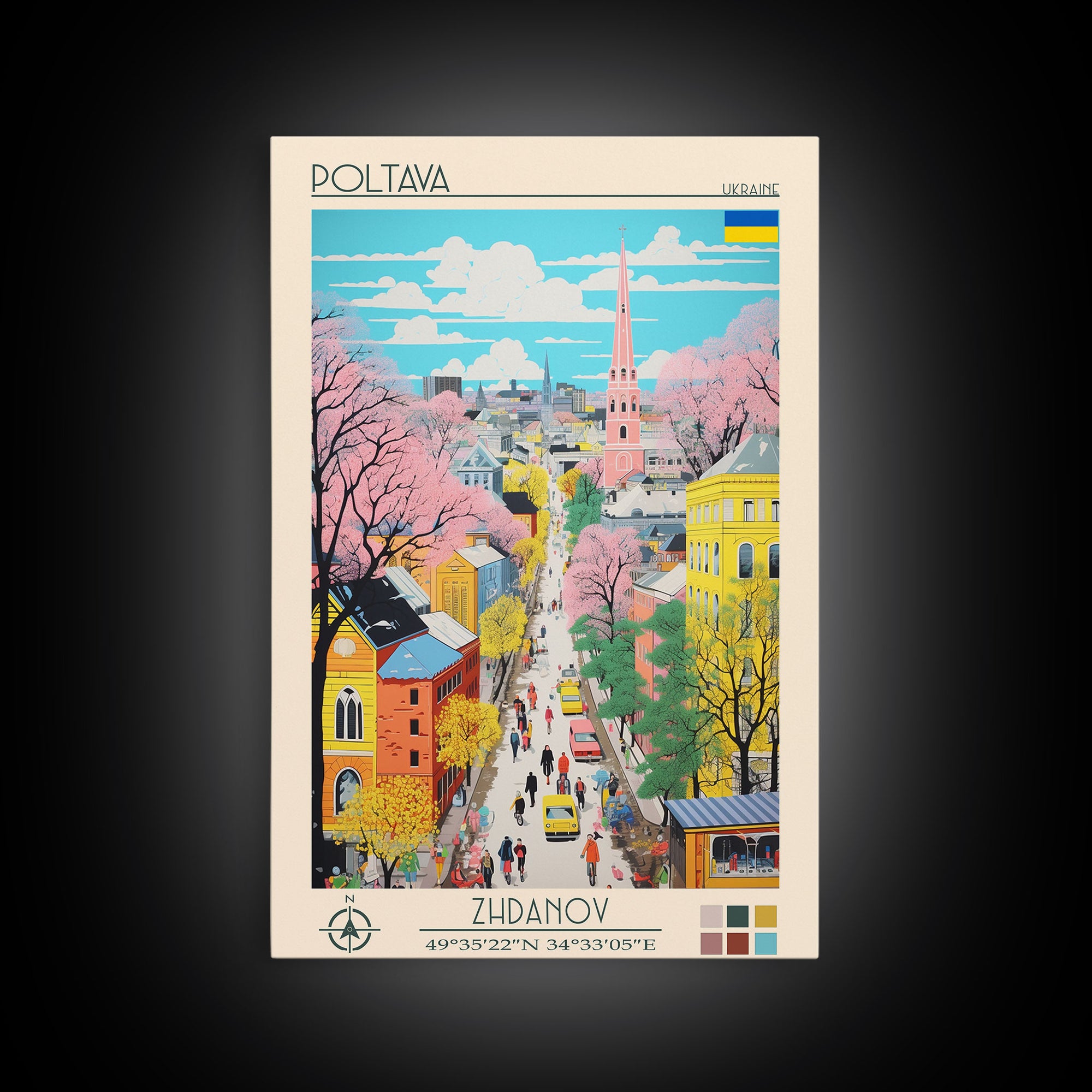 Poltava Ukraine Travel Poster Framed Canvas Print, Midcentury Modern Art, Pop Art Wall Decor, Scenic Living Room Art, Bedroom Gift