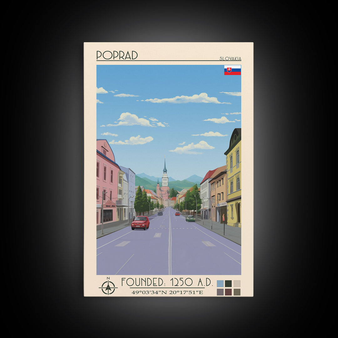 Poprad Slovakia Travel Poster Framed Canvas Print, Midcentury Modern Art, Pop Art Wall Decor, Scenic Wall Art, Living Room Decoration, Office Art