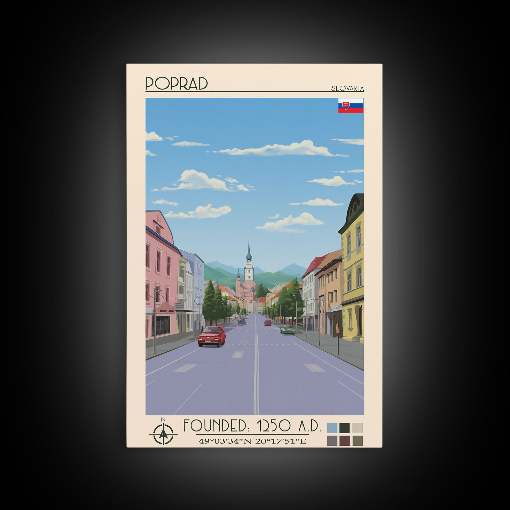 Poprad Slovakia Travel Poster Framed Canvas Print, Midcentury Modern Art, Pop Art Wall Decor, Scenic Wall Art, Living Room Decoration, Office Art