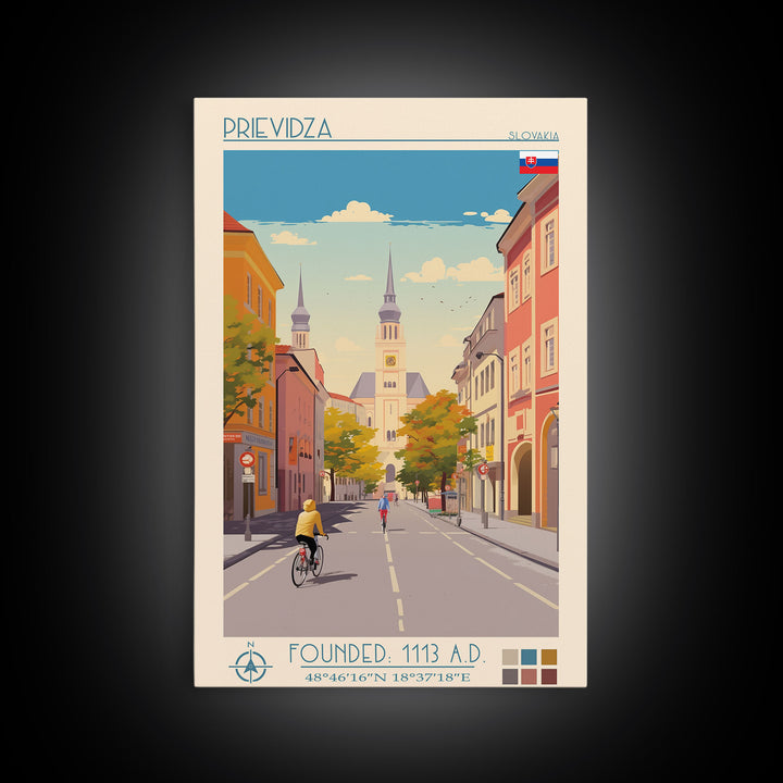 Prievidza Slovakia Travel Poster Framed Canvas Print, Midcentury Modern Art, Pop Art Wall Decor, Scenic Wall Art, Living Room Decoration, Office Art
