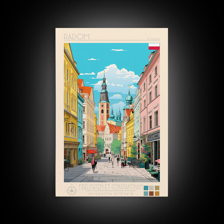 Radom Poland Travel Poster Framed Canvas Print, Midcentury Modern Art, Pop Art Wall Decor, Scenic Living Room Art, Bedroom Decor