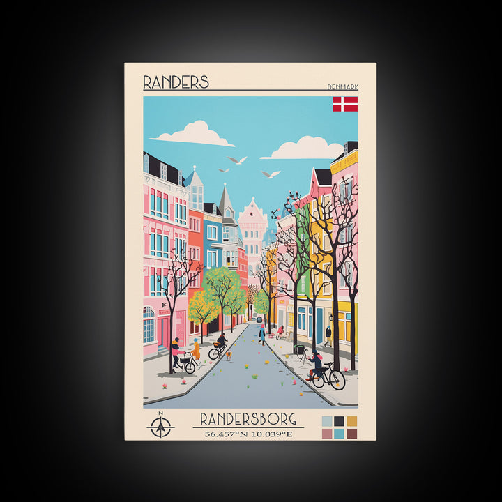 Randers Denmark Travel Poster Framed Canvas Print, Vintage Style, Pop Art Home Decor, Scenic Wall Art, Bedroom Decoration, Office Gift