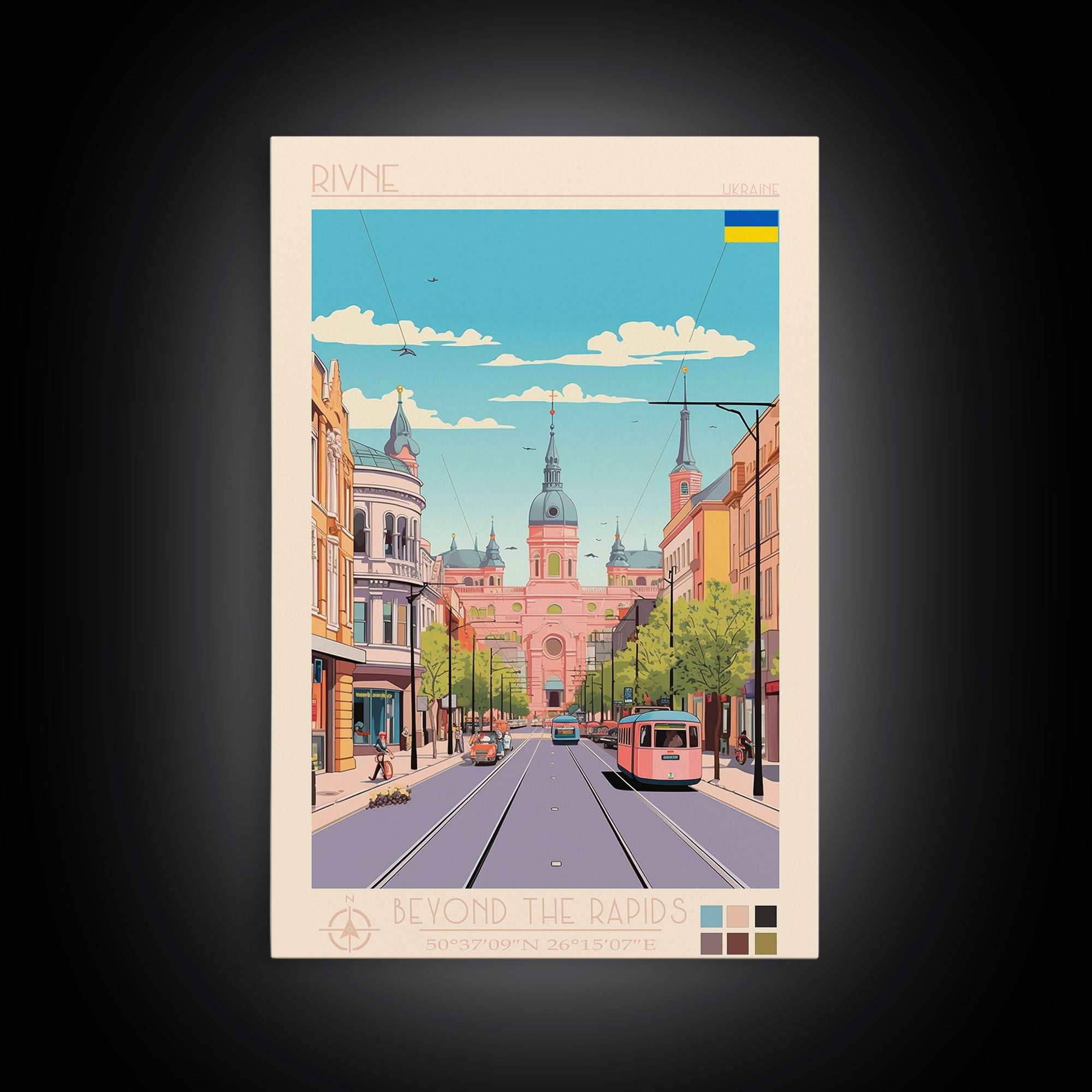 Rivne Ukraine Travel Poster Framed Canvas Print, Vintage Style, Pop Art Home Decor, Scenic Wall Art, Bedroom Decoration, Office Gift