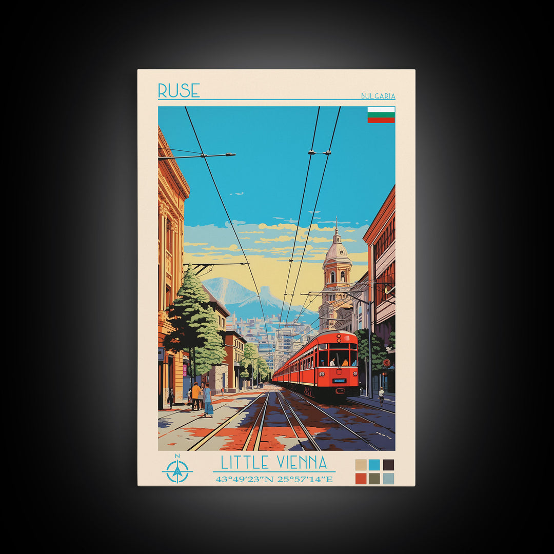 Ruse Bulgaria Travel Poster Framed Canvas Print, Midcentury Modern Art, Pop Art Wall Decor, Scenic Wall Art, Living Room Decoration, Office Gift