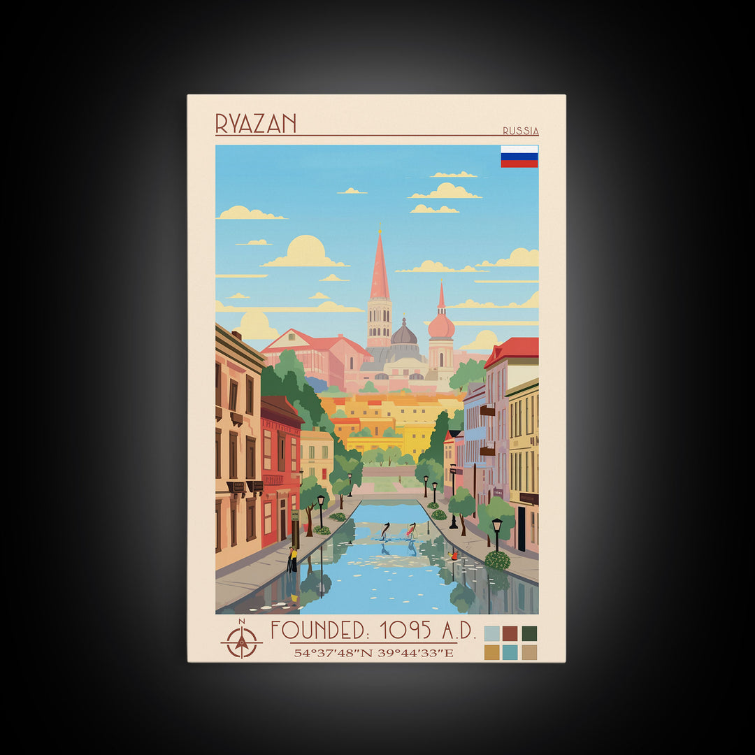 Ryazan Russia Travel Poster Framed Canvas Print, Midcentury Modern Art, Pop Art Wall Decor, Living Room Art, Home Decoration