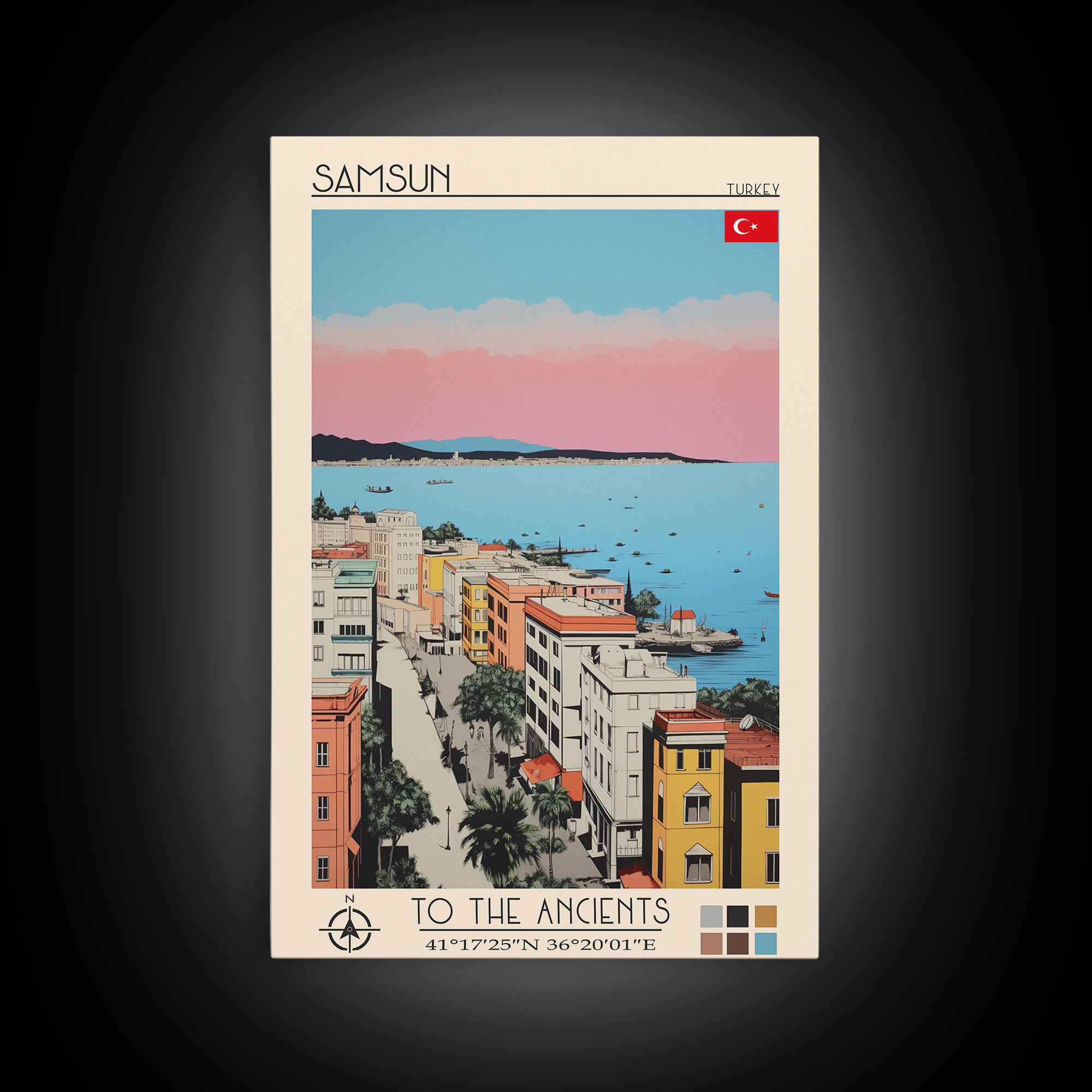 Samsun Turkey Travel Poster Framed Canvas Print, Midcentury Modern Art, Pop Art Wall Decor, Living Room Art, Vacation Gift