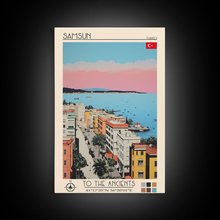 Samsun Turkey Travel Poster Framed Canvas Print, Midcentury Modern Art, Pop Art Wall Decor, Living Room Art, Vacation Gift