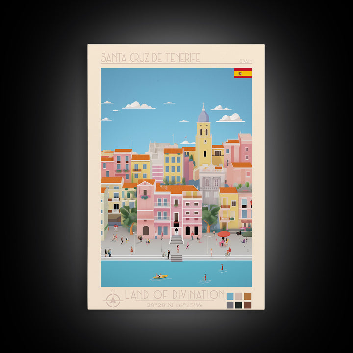 Santa Cruz de Tenerife Spain Travel Poster Framed Canvas Print, Midcentury Modern Art, Pop Art Wall Decor, Living Room Art, Bedroom Decoration