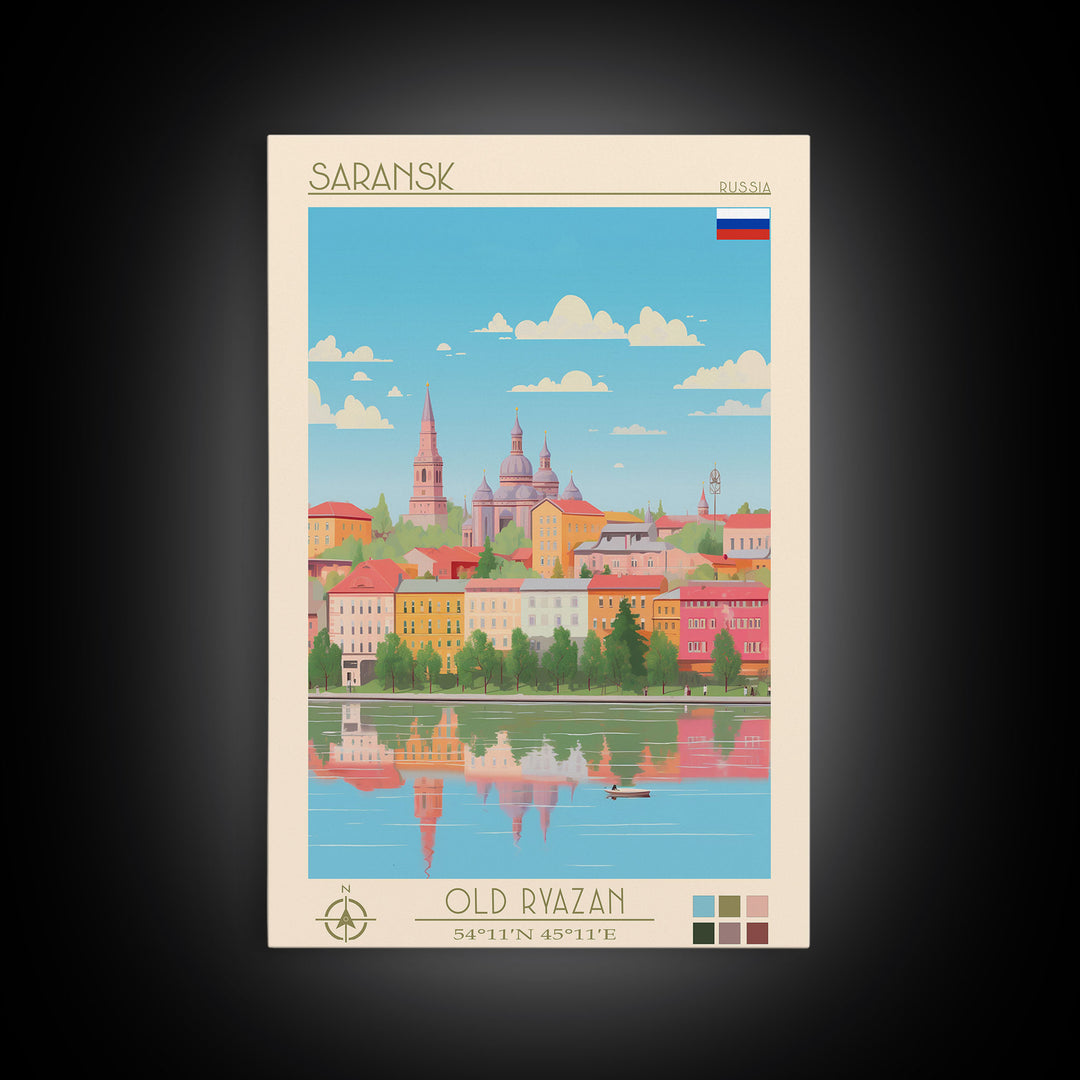 Saransk Russia Travel Poster Framed Canvas Print, Midcentury Modern Art, Pop Art Wall Decor, Living Room Art, Bedroom Decoration