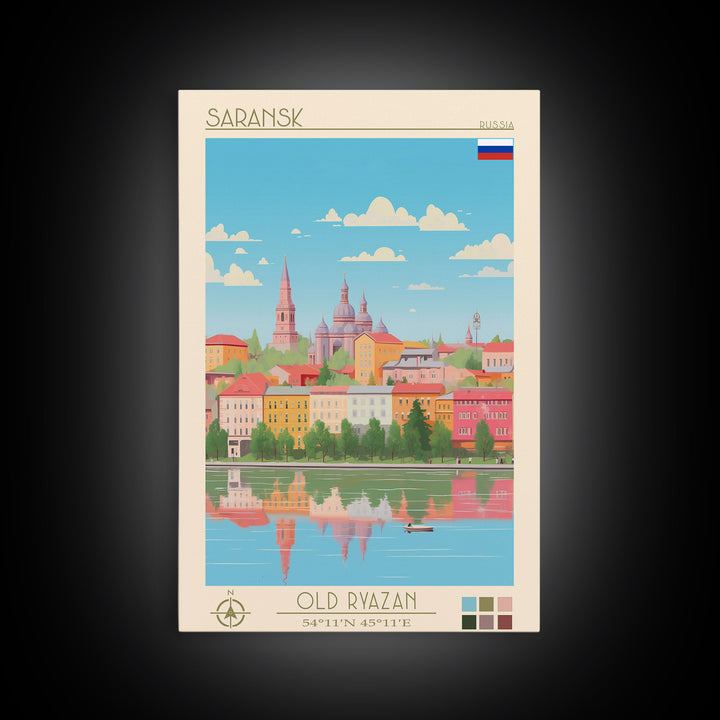 Saransk Russia Travel Poster Framed Canvas Print, Midcentury Modern Art, Pop Art Wall Decor, Living Room Art, Bedroom Decoration